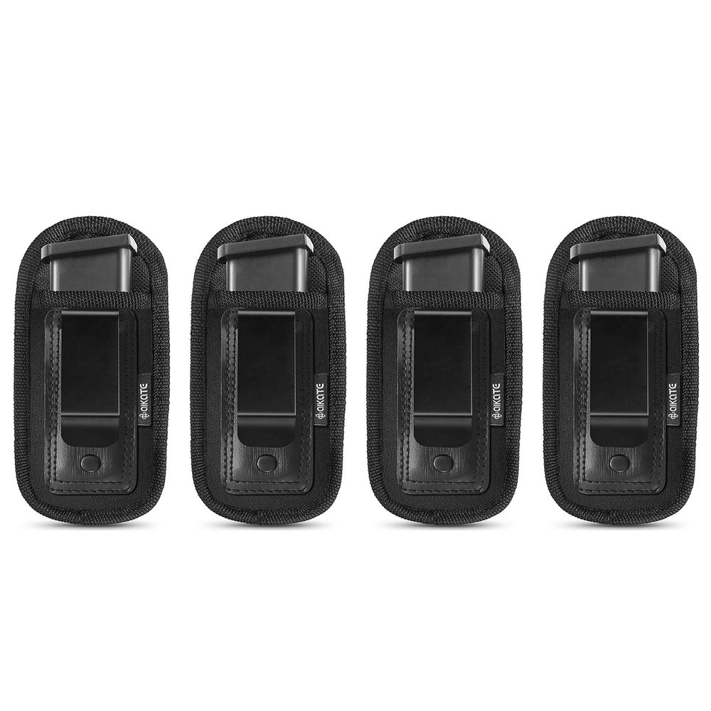 2 Pack Universal Magazine IWB Pouch Concealed Carry 9mm .40 .45 .380 .357, Mag Holster for S&W M&P Sig Sauer Ruger Glock, Handgun Ammo Gun Ammunition Holsters (Double Stitching-4 mag Pouch)