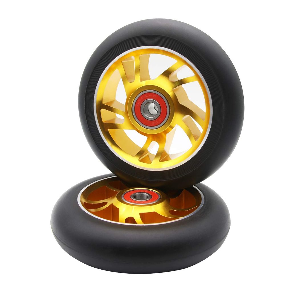 2pcs Replacement 100mm Pro Scooter Wheels with Abec 9 Bearings for MGP/Razor/Lucky/Envy Pro Scooters (Gold)