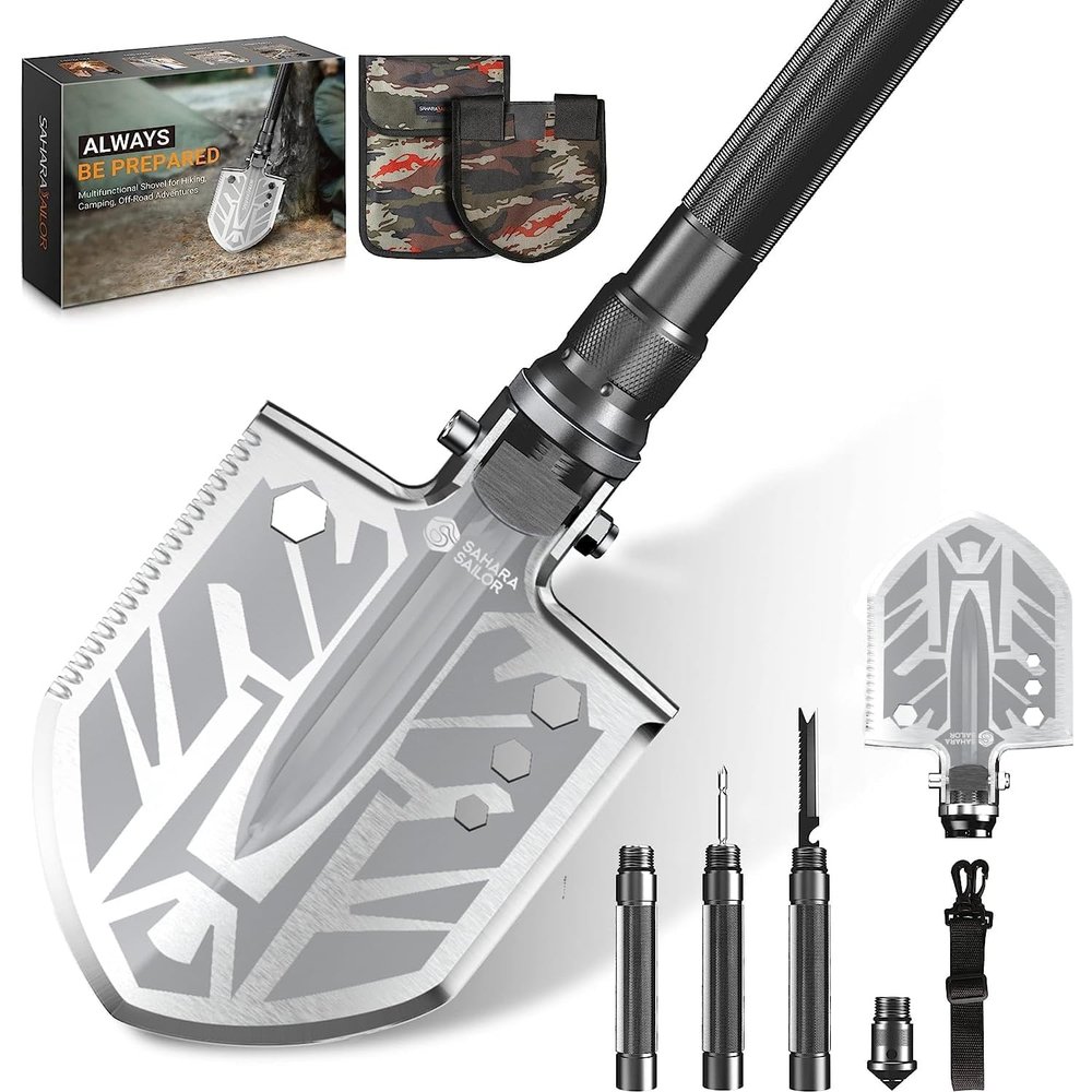 Sahara Sailor Unbreakable Tactical Shovel-180 Degree Folding Shovel-Camping Shovels - 23 in 1 Survival Gear and Equipment Multifunctional Camping Gear Survival Tools for Caping Hiking