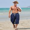 EKLENTSON Summer Pants for Men Yoga Pants Men Baggy Pants for Men Harem Capri Pants Cotton Beach Pants for Men, Navy Blue, 38 view 2