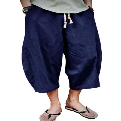EKLENTSON Mens Casual Pants Yoga Pants Men Baggy Pants for Men Harem Capri Pants Cotton Beach Pants for Men, Navy Blue, 36