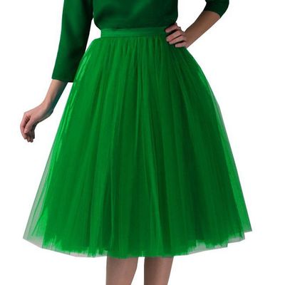 BCDlily Womens Pleated Gauze Knee Length Skirt Adult Tutu Tulle Mesh Dance Party Dress (Green,one Size)