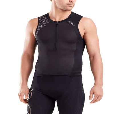 2XU Men's Compression Tri Singlet (Black/Gold, Smal)