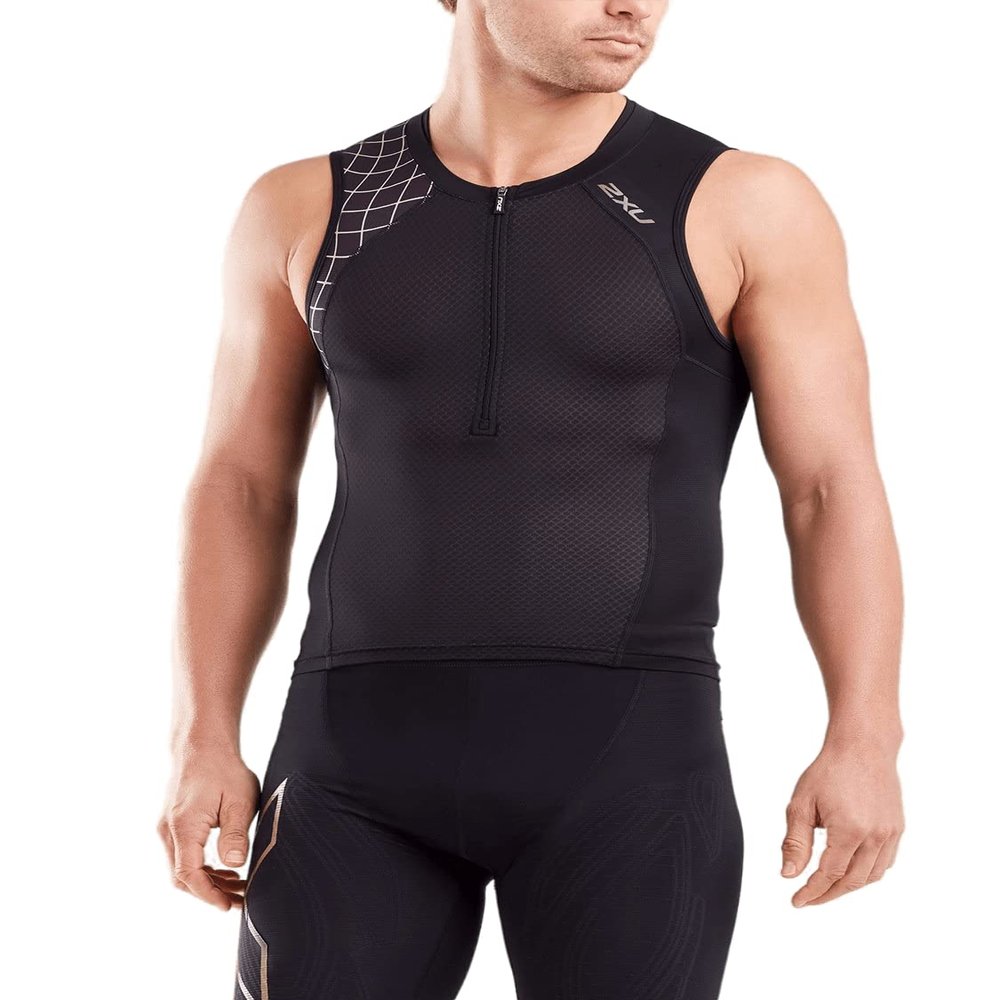 2XU Men's Compression Tri Singlet (Black/Gold, Smal)