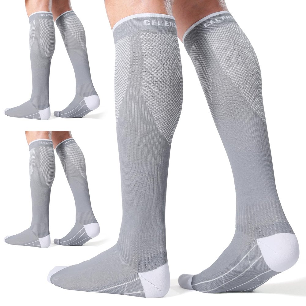 CS CELERSPORT 3 Pairs Compression Socks for Men and Women Running Support Socks, Grey (3 Pack), Small/Medium