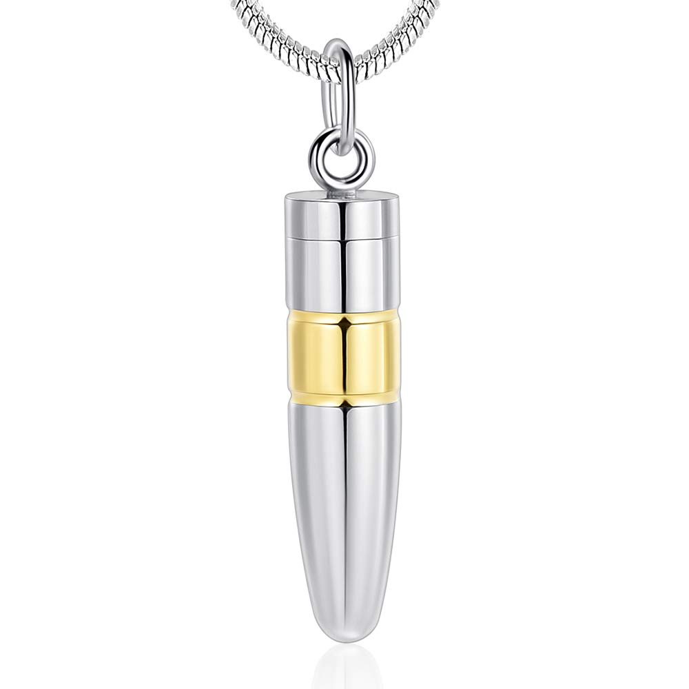 Bullet Cremation Urn Necklace for Ashes Stainless Steel Memorial Keepsake Jewelry (Gold)