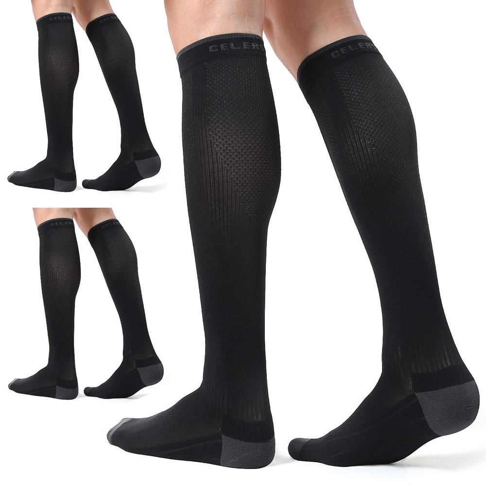 CS CELERSPORT 3 Pairs Compression Socks for Men and Women Running Support Socks, Black (3 Pack), Large/X-Large