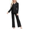 INK+IVY unisex adult Rayon Top & Pajama Set, Breathable Sleepwear Button Up Long Sleeve Shirt with Notch Collar Cute Trouser PJ Sets Nightware Casual Soft Breathabl, Black, X-Small US view 1