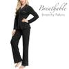 INK+IVY unisex adult Rayon Top & Pajama Set, Breathable Sleepwear Button Up Long Sleeve Shirt with Notch Collar Cute Trouser PJ Sets Nightware Casual Soft Breathabl, Black, X-Small US view 2