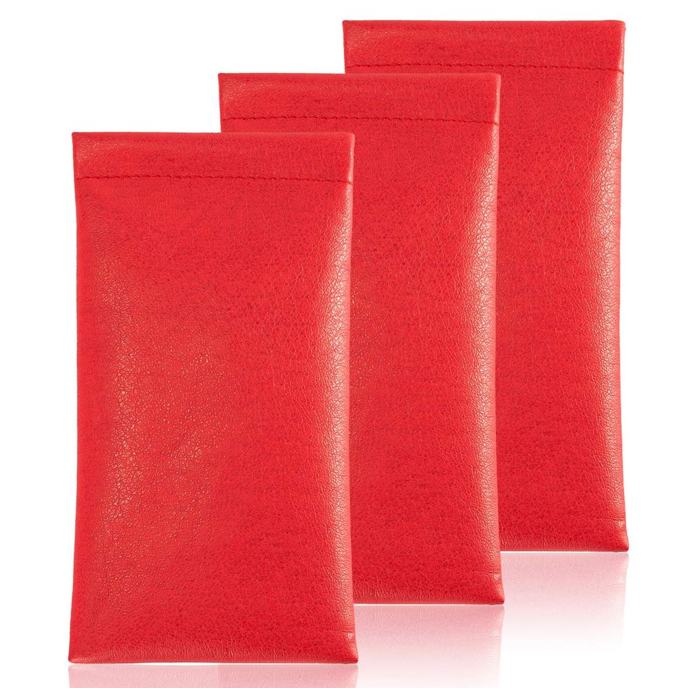 TRIUMPH VISION Eyeglass Case Squeeze Top Red Sunglasses Pouch, 3 Pack Glasses Holder Shades Portable Multi-Purpose Small Bag Eyewear Sleeve