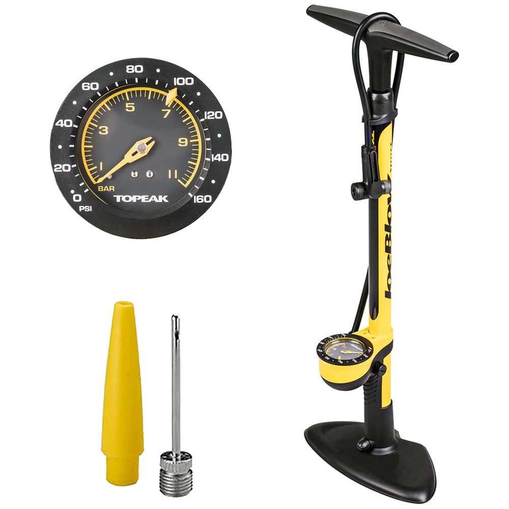 Topeak JoeBlow Bike Pump Presta, Schrader, Dunlop Valve Compatibility - High Pressure Floor Pump with Large 3" Gauge, Durable Steel Barrel, TwinHead