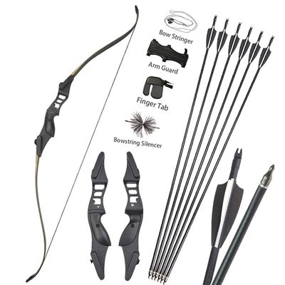 ZSHJGJR Archery 54 Inch Takedown Recurve Bow and Arrows Set Hunting Longbow Metal Riser Right Hand 30-50lbs Package Kit with Accessories for Shooting Practice (Bow Set, 50lbs)