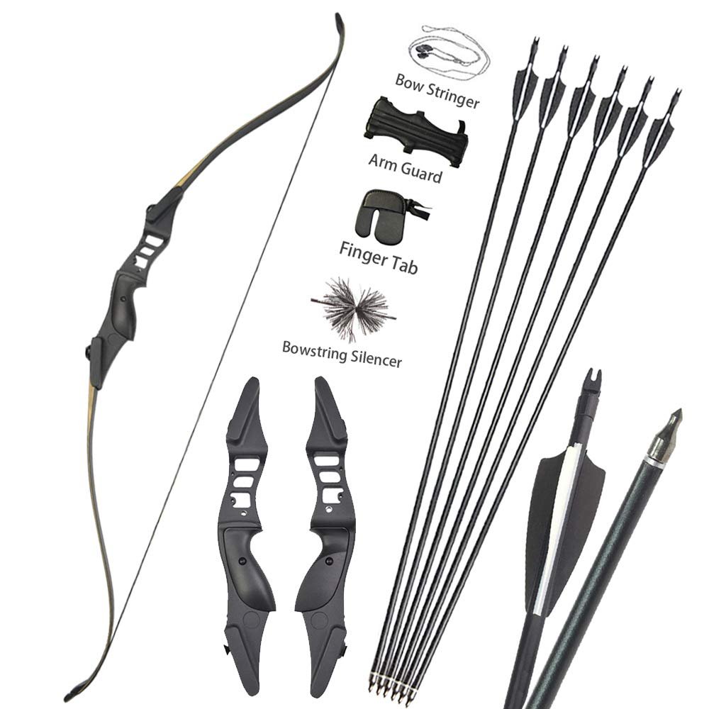 ZSHJGJR Archery 54 Inch Takedown Recurve Bow and Arrows Set Hunting Longbow Metal Riser Right Hand 30-50lbs Package Kit with Accessories for Shooting Practice (Bow Set, 50lbs)