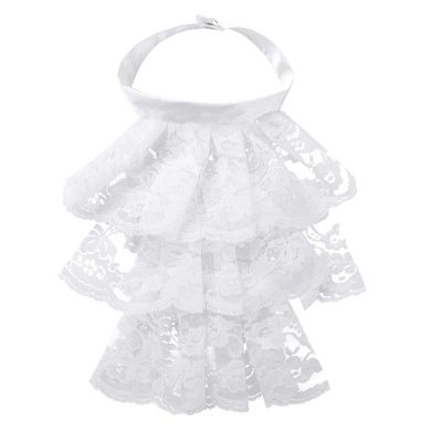 YiZYiF Colonial Jabot Victorian Renaissance Ruffled Lace Jabot Steampunk Neck Collar Necktie Cosplay Costume Accessory White One Size