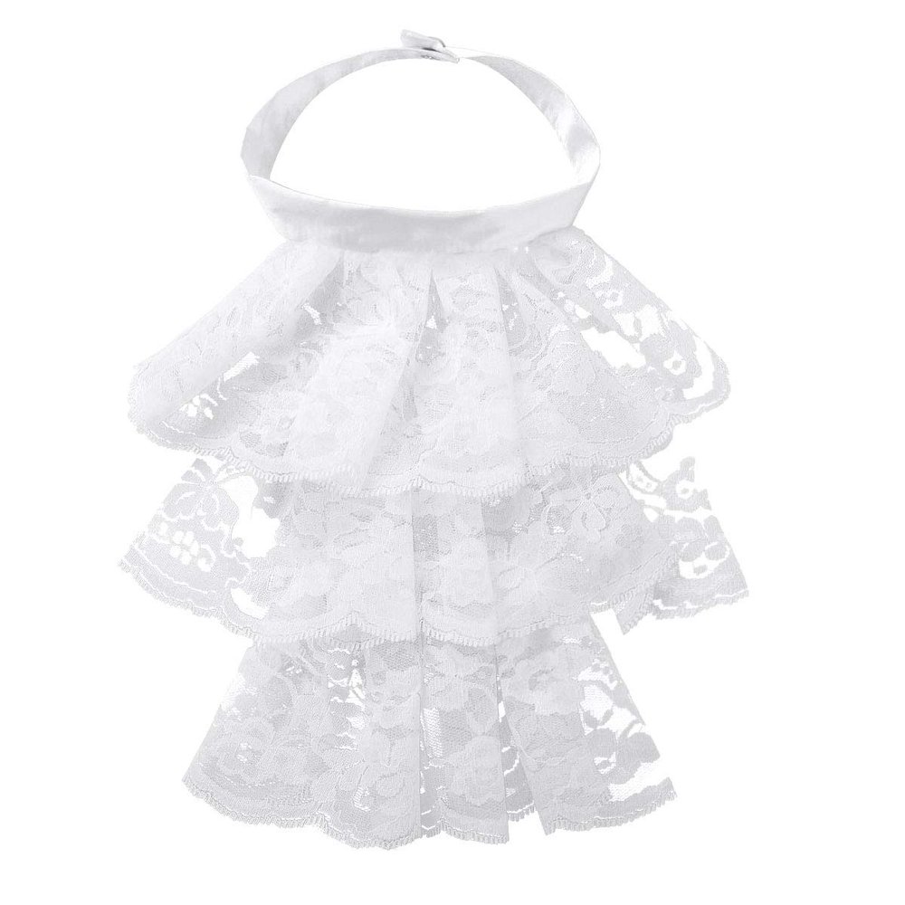 YiZYiF Colonial Jabot Victorian Renaissance Ruffled Lace Jabot Steampunk Neck Collar Necktie Cosplay Costume Accessory White One Size