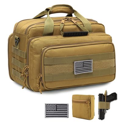 DBTAC Gun Range Bag Deluxe Middle Size | Tactical 2~4 Pistol Shooting Range Duffle Bag with Lockable Zipper for Handguns and Ammo (Brown)