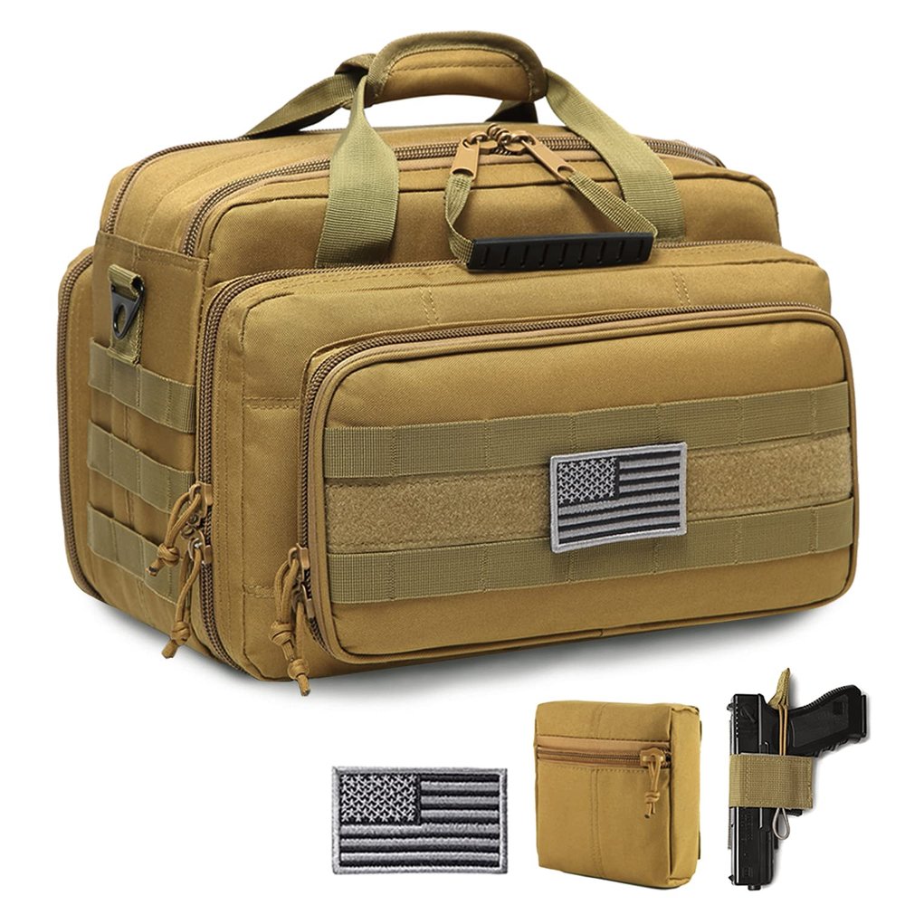DBTAC Gun Range Bag Deluxe Middle Size | Tactical 2~4 Pistol Shooting Range Duffle Bag with Lockable Zipper for Handguns and Ammo (Brown)