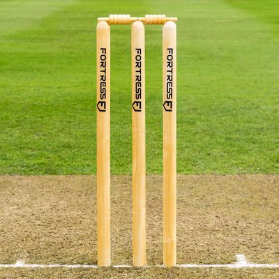 FORTRESS Wooden Cricket Stumps [ICC Regulation]  Professional Timber Stumps for Competitive Cricket (Club Stumps, Senior (28in))