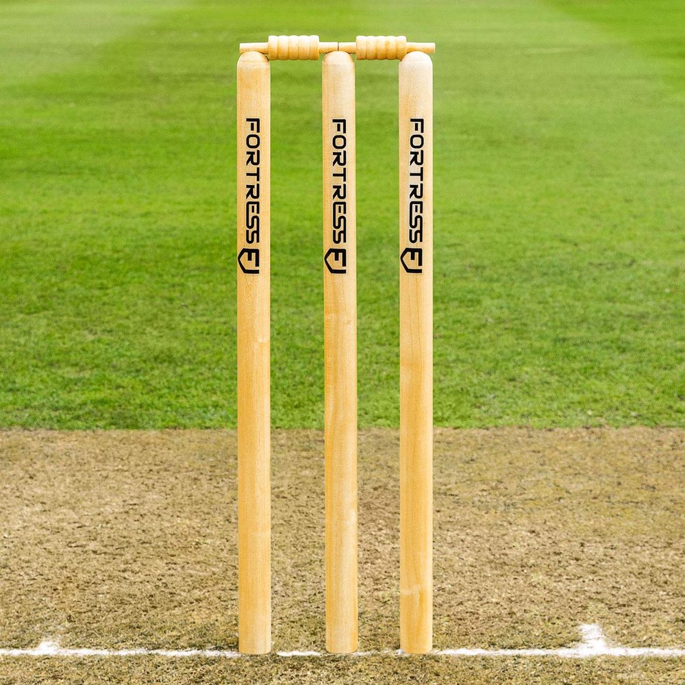 FORTRESS Wooden Cricket Stumps [ICC Regulation]  Professional Timber Stumps for Competitive Cricket (Club Stumps, Senior (28in))