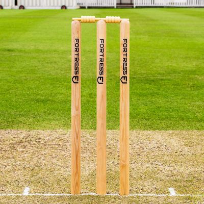 FORTRESS Wooden Cricket Stumps [ICC Regulation]  Professional Timber Stumps for Competitive Cricket (County Stumps (Pro), Junior (27in))