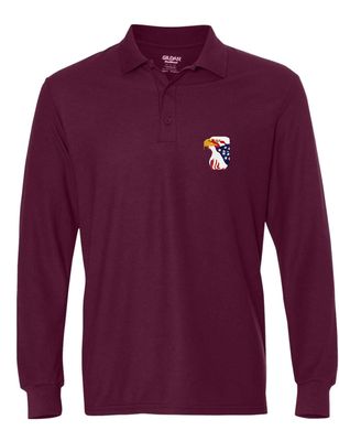ALLNTRENDS Men's Polo Long Sleeve Shirt Bald Eagle Embroidered American USA (M, Maroon)