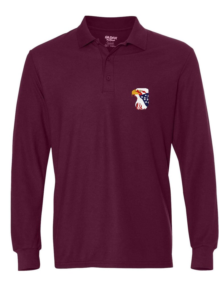 ALLNTRENDS Men's Polo Long Sleeve Shirt Bald Eagle Embroidered American USA (M, Maroon)