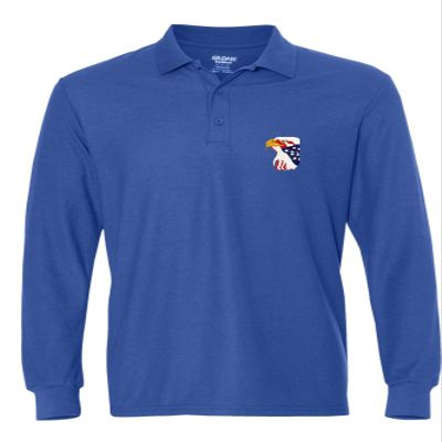 ALLNTRENDS Men's Polo Long Sleeve Shirt Bald Eagle Embroidered American USA (3XL, Royal Blue)