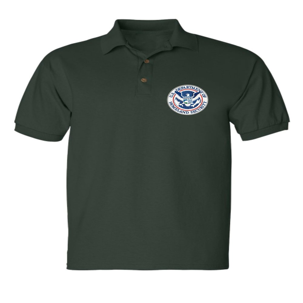 ALLNTRENDS Men's Polo T Shirt US Homeland Security Embroidered USA Shirt (L, Forest Green)