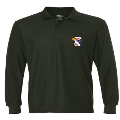 ALLNTRENDS Men's Polo Long Sleeve Shirt Bald Eagle Embroidered American USA (S, Forest Green)