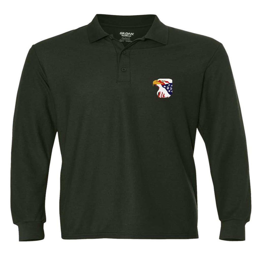 ALLNTRENDS Men's Polo Long Sleeve Shirt Bald Eagle Embroidered American USA (S, Forest Green)