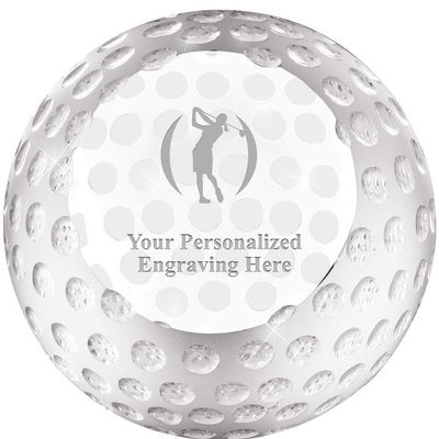 Golf Ball Award, 3 1/4" Crystal Female Golf Paperweight Award, Custom Engraving Prime