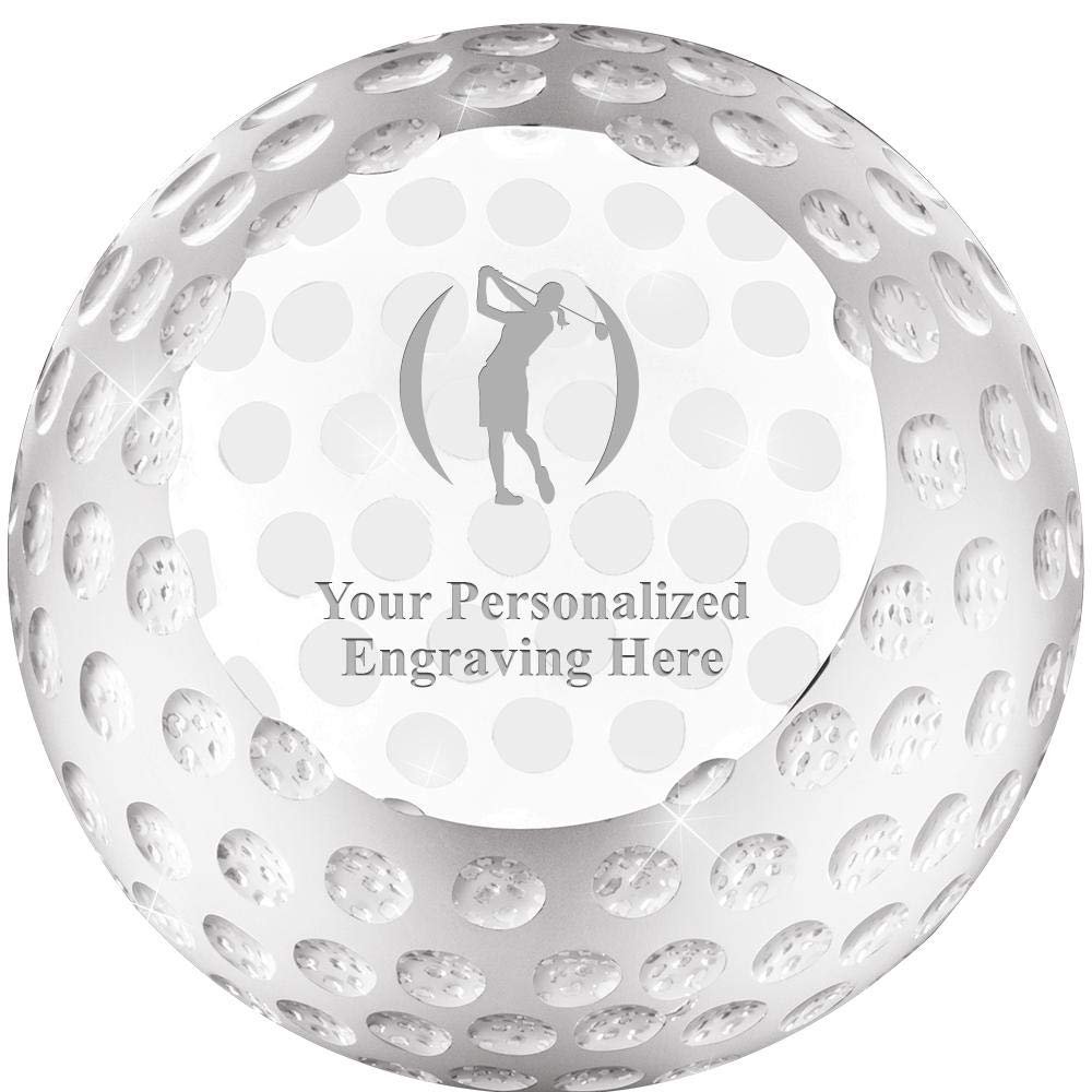 Golf Ball Award, 3 1/4" Crystal Female Golf Paperweight Award, Custom Engraving Prime