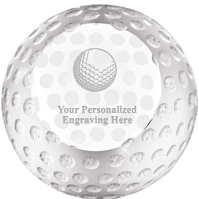 Crown Awards 3 1/4" Golf Ball Crystal Paperweight with Your Own Custom Engraving Included Prime