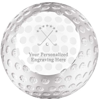 Golf Paperweight, 3 1/4" Crystal Golf Ball Paperweight Golf Award Prime