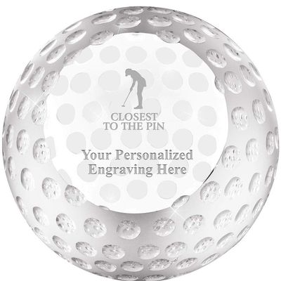 Golf Ball Paperweight, 3 1/4" Custom Closest to The Pin Female Golf Award Prime