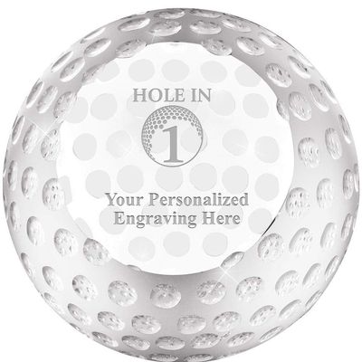 Golf Paperweight, 3 1/4" Custom Hole in One Golf Ball Crystal Award, Engraving Included Prime