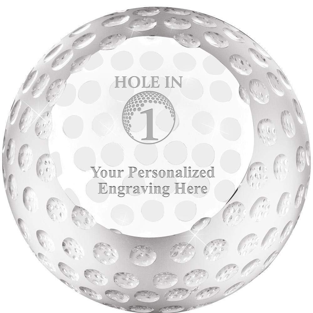 Golf Paperweight, 3 1/4" Custom Hole in One Golf Ball Crystal Award, Engraving Included Prime