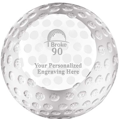 Crown Awards 3 1/4" I Broke 90 Golf Crystal Paperweight Award, Customize Now with Your Own Engraving Prime