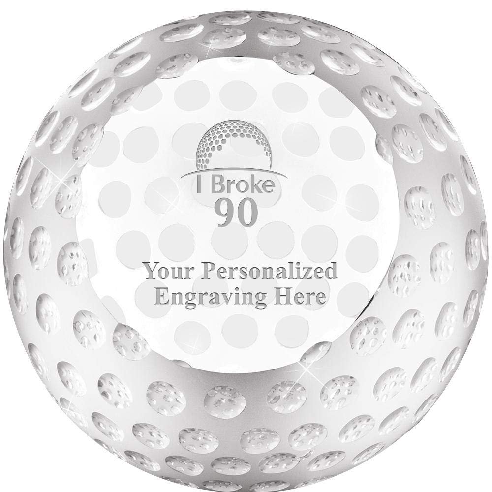 Crown Awards 3 1/4" I Broke 90 Golf Crystal Paperweight Award, Customize Now with Your Own Engraving Prime