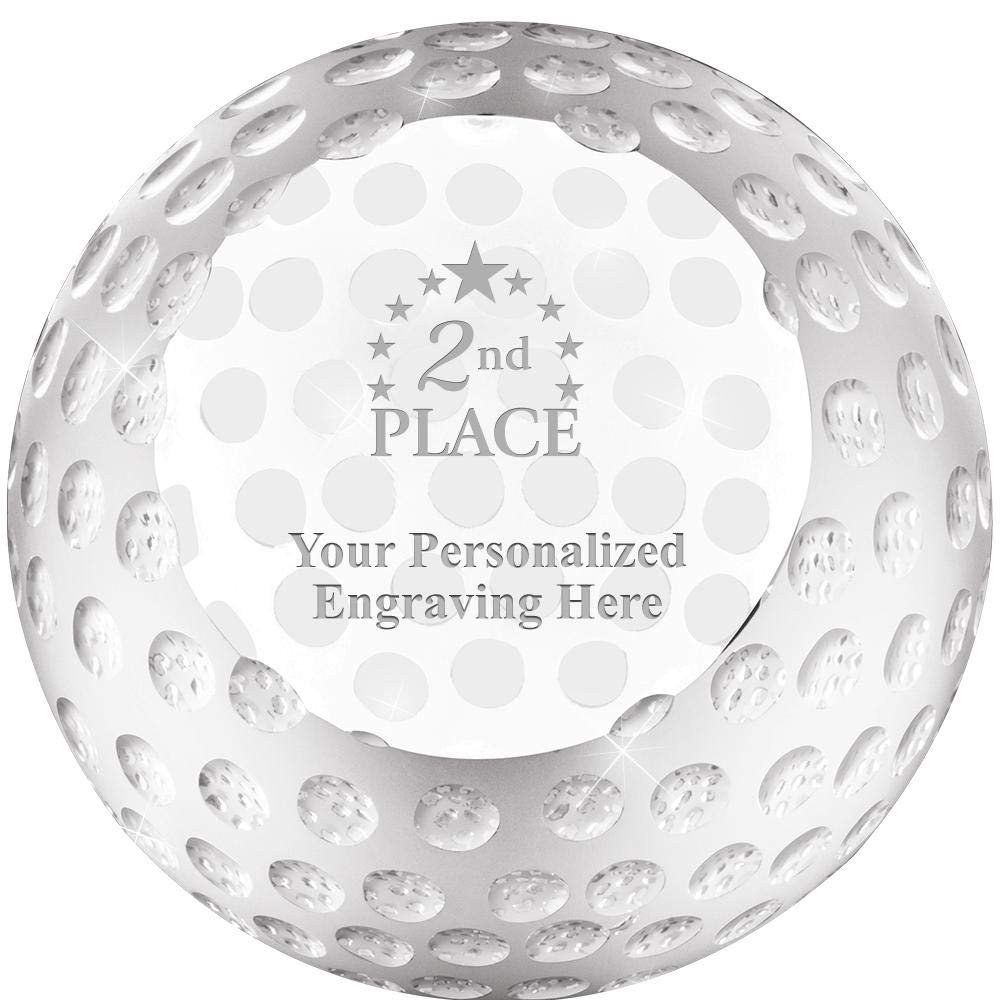 Golf Awards, 3 1/4" 2nd Place Crystal Golf Ball Paperweight Award, Custom Engraving Prime