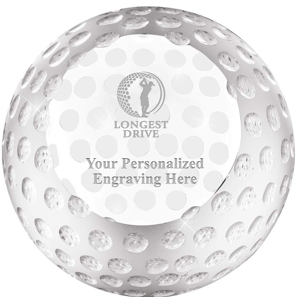 Crown Awards Golf Longest Drive Female Award, 3 1/4" Golf Ball Crystal Paperweight Award Prime
