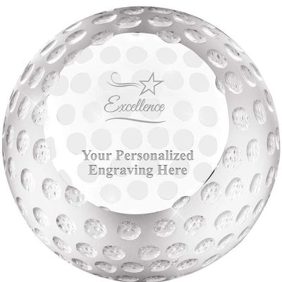 Golf Awards, 3 1/4" Excellence Golf Ball Crystal Paperweight Award Prime