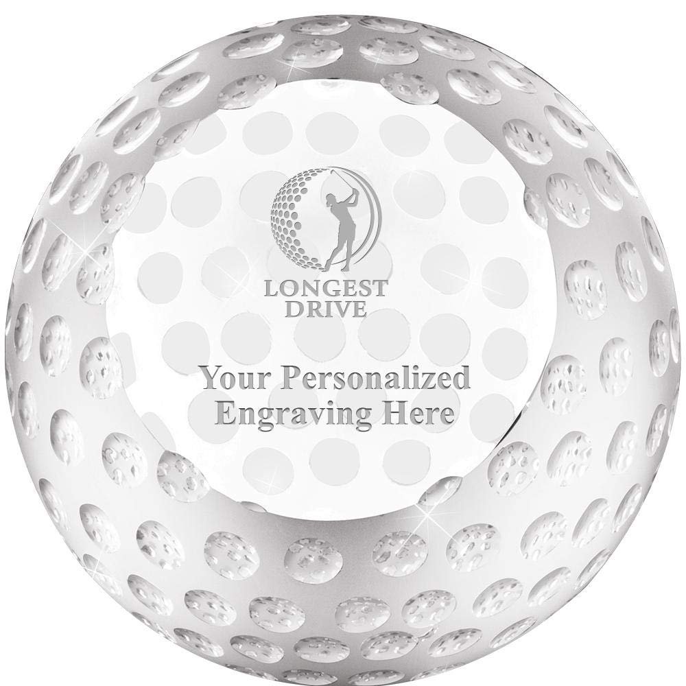 Golf Longest Drive Award, 3 1/4" Golf Ball Crystal Paperweight Award Prime