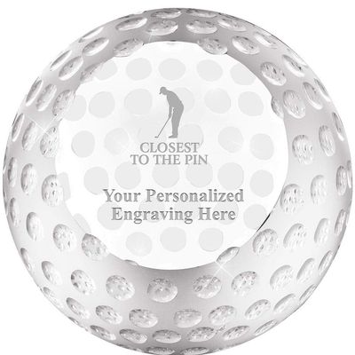 Golf Ball Paperweight, 3 1/4" Custom Closest to The Pin Male Golf Award Prime