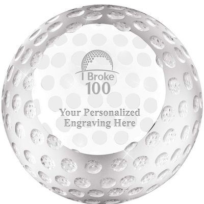 Crown Awards 3 1/4" I Broke 100 Golf Crystal Paperweight Award, Customize Now with Your Own Engraving Prime