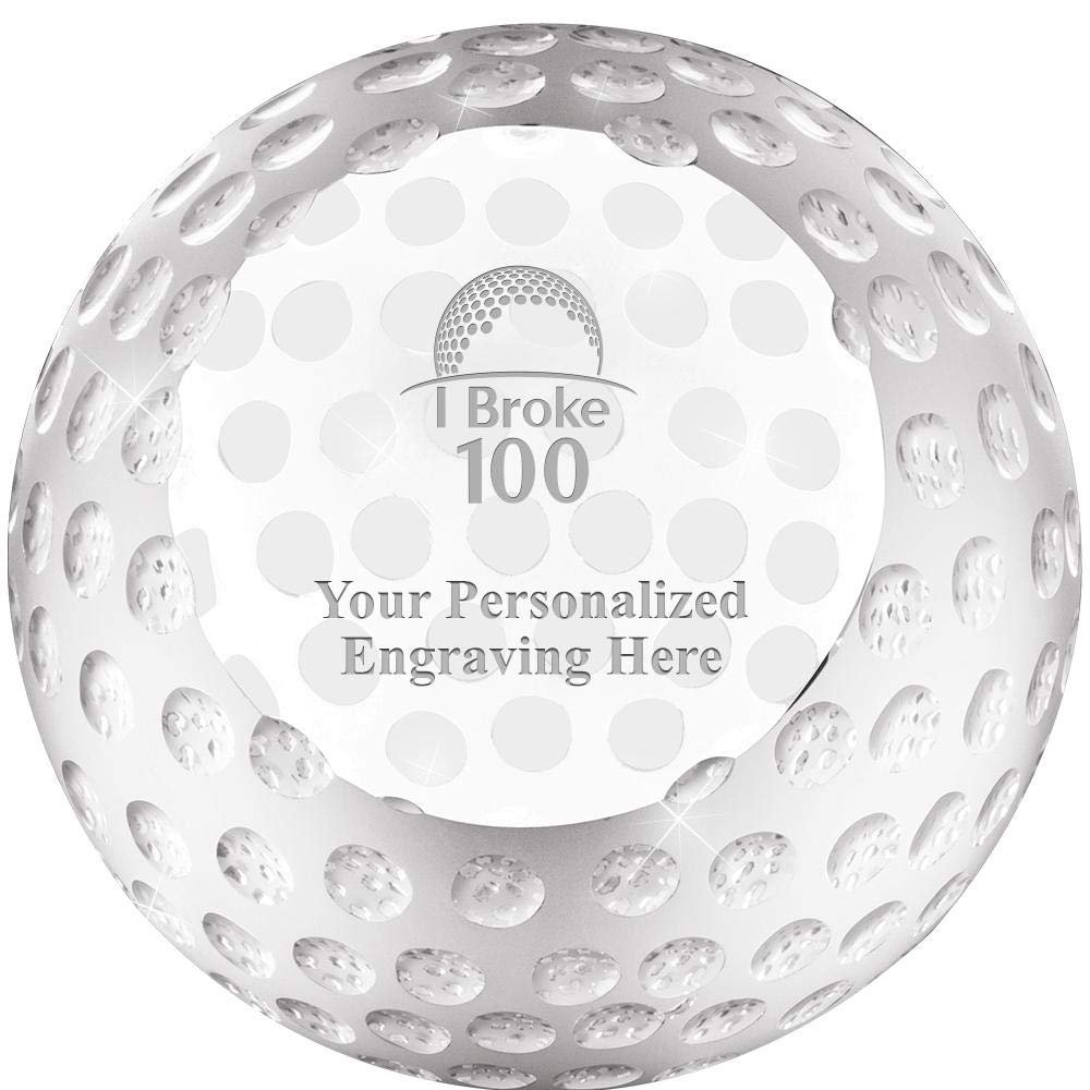 Crown Awards 3 1/4" I Broke 100 Golf Crystal Paperweight Award, Customize Now with Your Own Engraving Prime