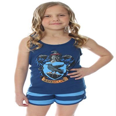 Harry Potter Big Girls' Hogwarts House Crest Racerback Tank and Shorts Pajama Lounge Set (Ravenclaw, 6/6X)
