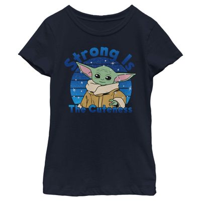 STAR WARS Girl's The Mandalorian The Child Strong is The Cuteness T-Shirt - Navy Blue - Small