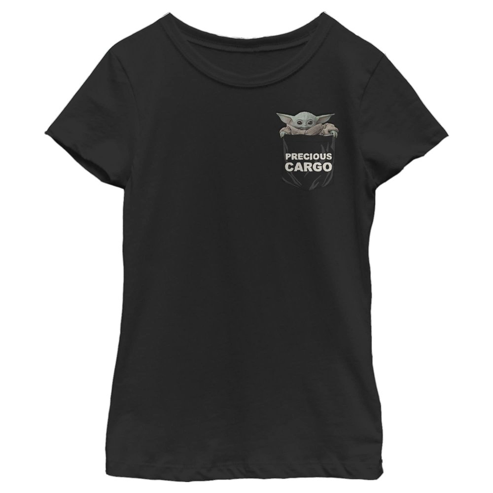 The Mandalorian Girl's Star Wars The Child Precious Cargo Pocket T-Shirt - Black - Large