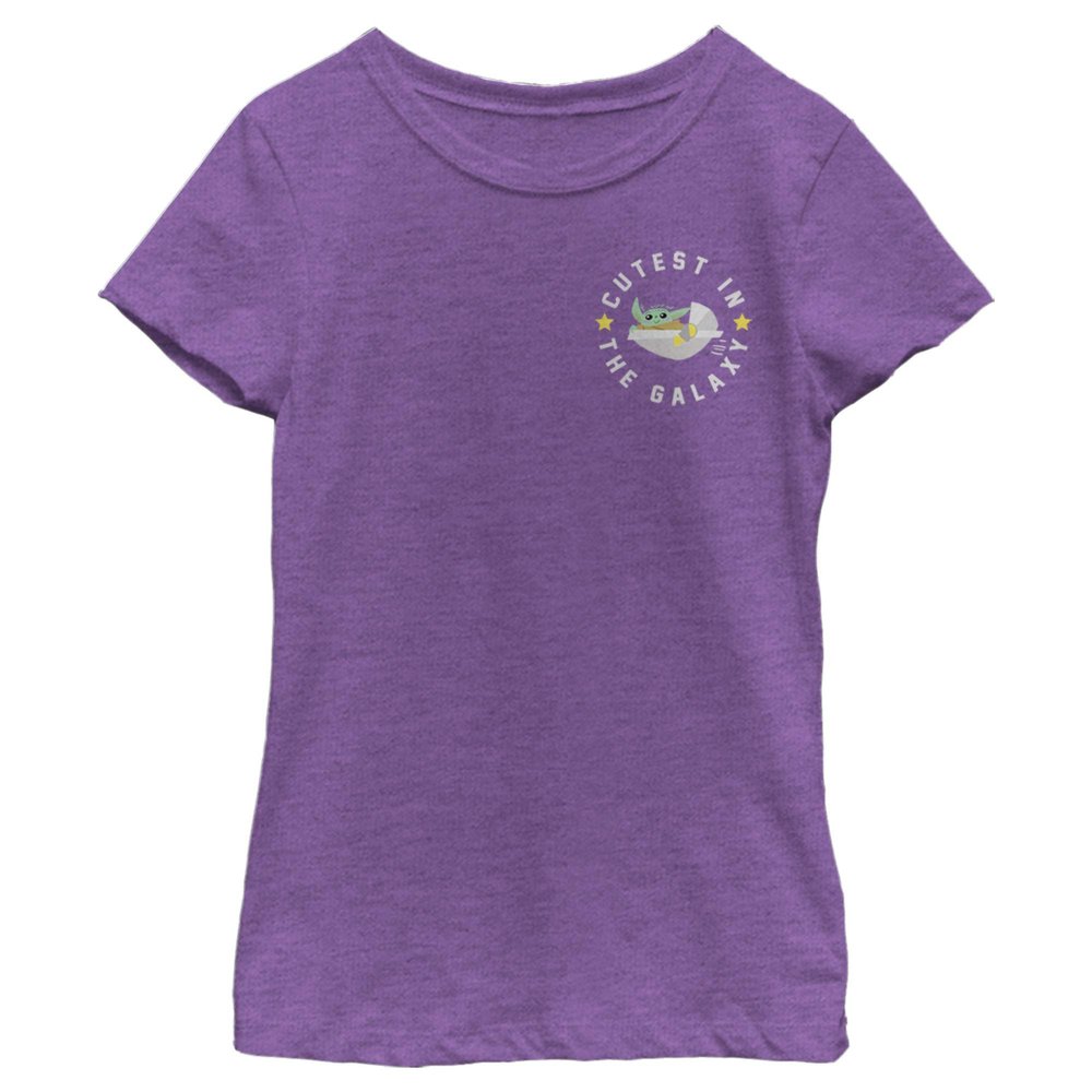 STAR WARS Girl's The Mandalorian The Child Cutest in The Galaxy Pocket T-Shirt - Purple Berry - X Small